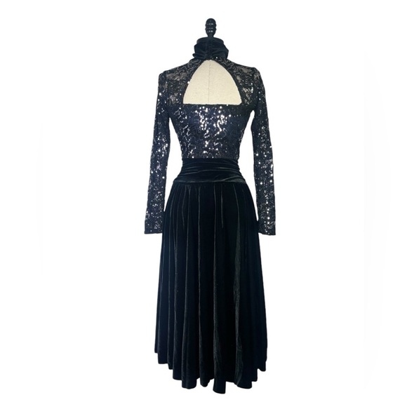 Algy black plush velvet lace and sequin performance dress size small - Picture 8 of 17